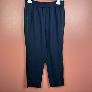 Kobi Halperin navy blue pull on slacks straight leg contrasting racing stripes